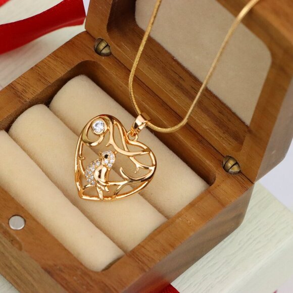 "Heart Shaped Rose Gold Pendant with Bird and Branch Design, XPPT1297 - Picture 11 of 12